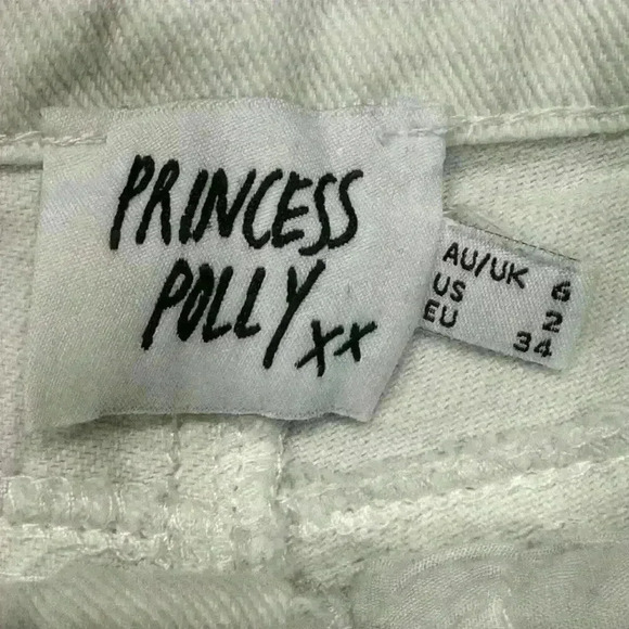 Princess Polly White Raw Hem Distressed Denim Shorty Shorts Sz 2 Boho Chic - Picture 2 of 13